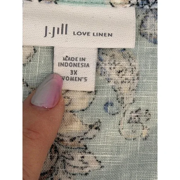 J Jill Love Linen Floral Print Button Front V Neck Midi Dress‎ Women 3X - Picture 7 of 7